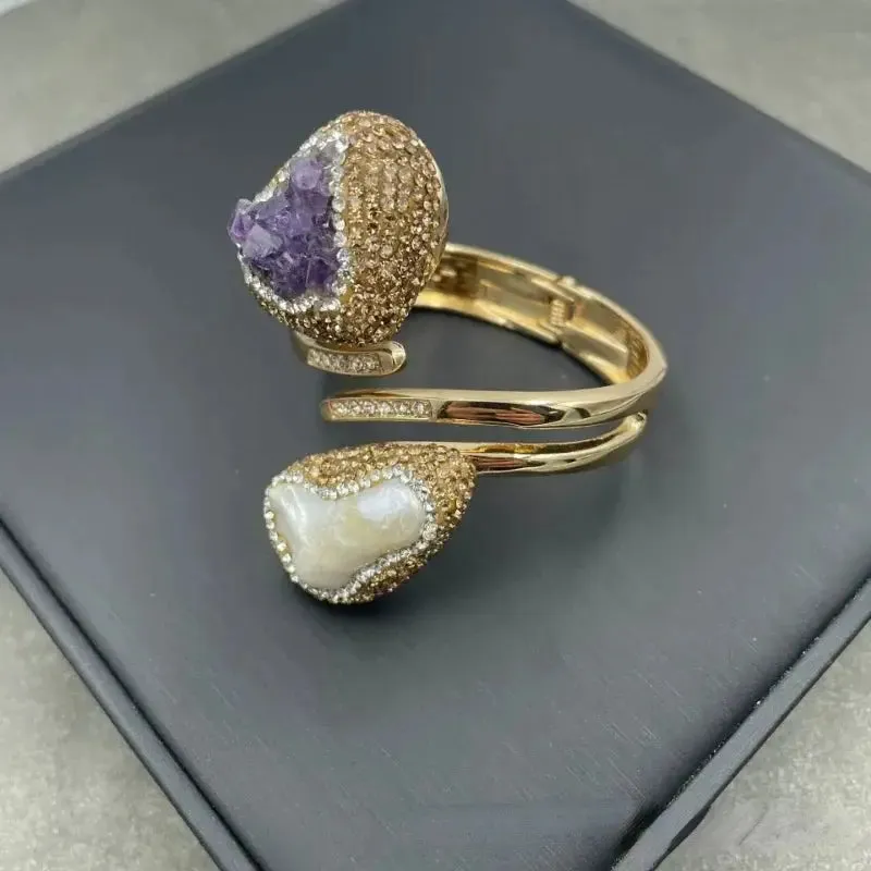 Exquisite Pearl & Amethyst Cuff Jewelry Set