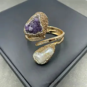 Exquisite Pearl & Amethyst Cuff Jewelry Set