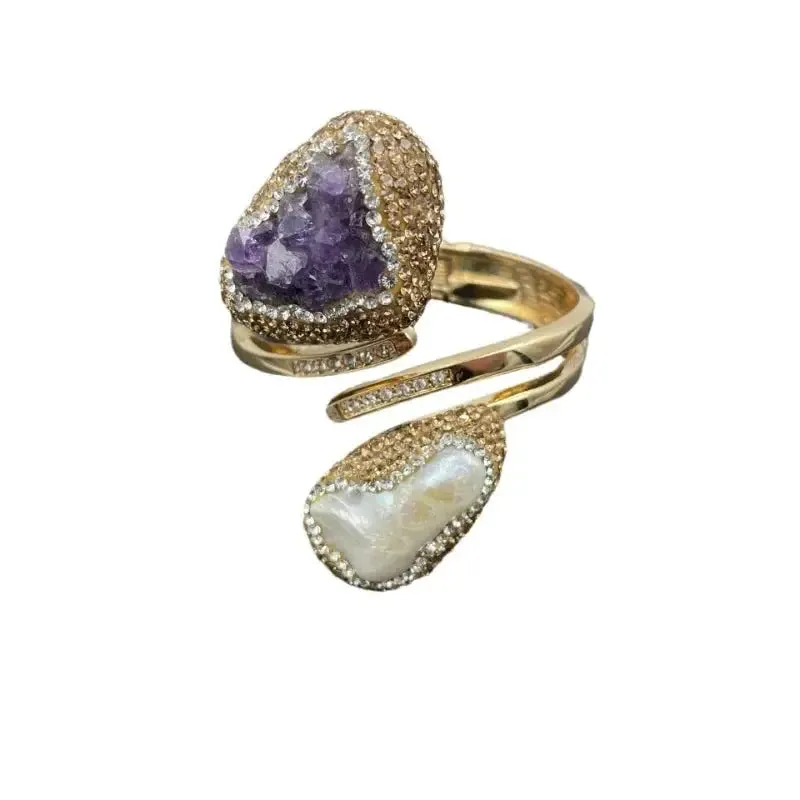 Exquisite Pearl & Amethyst Cuff Jewelry Set