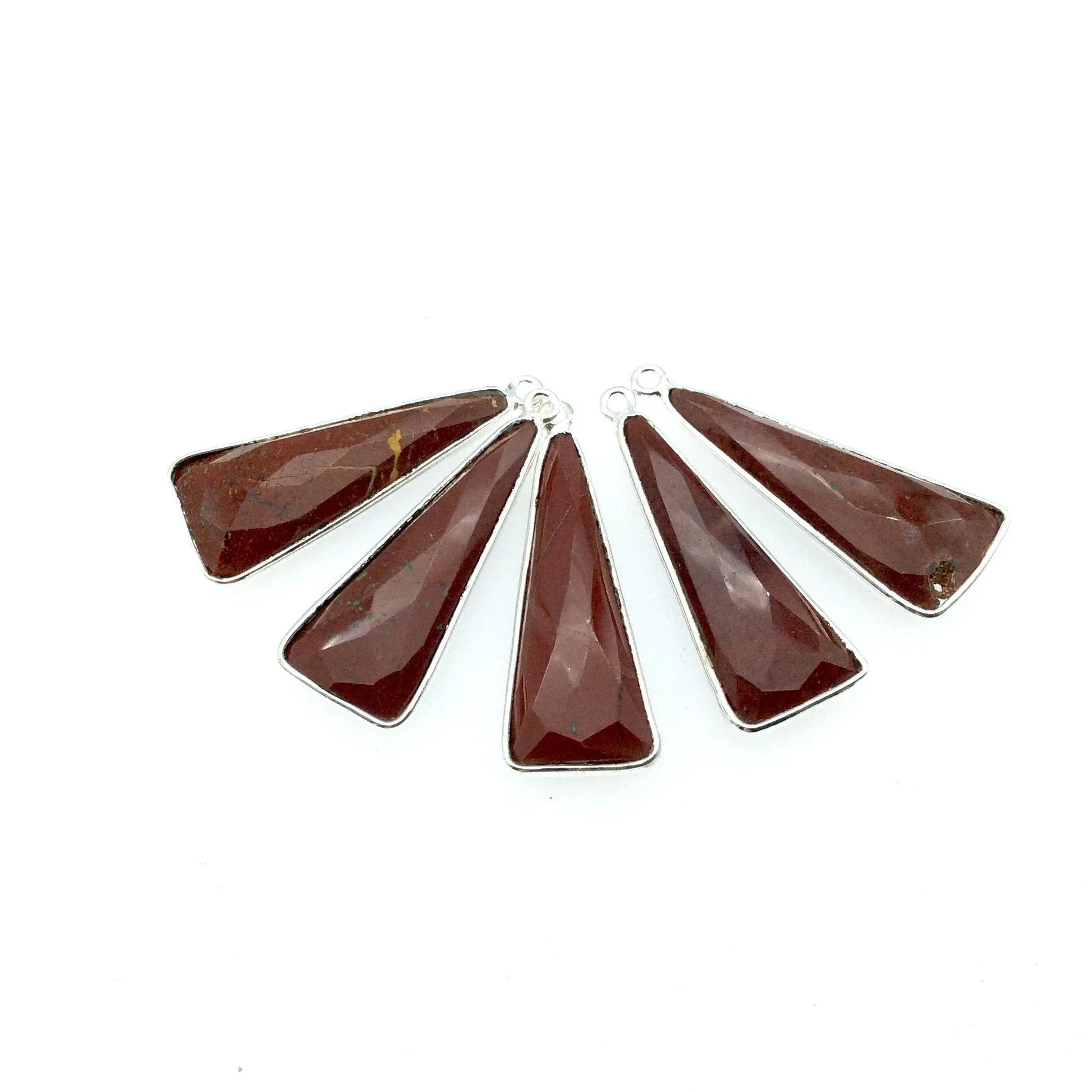 Faceted Red Jasper Triangle Bezel Pendant with Silver Finish - 12mm x 30mm - Natural Semi-precious Gemstone