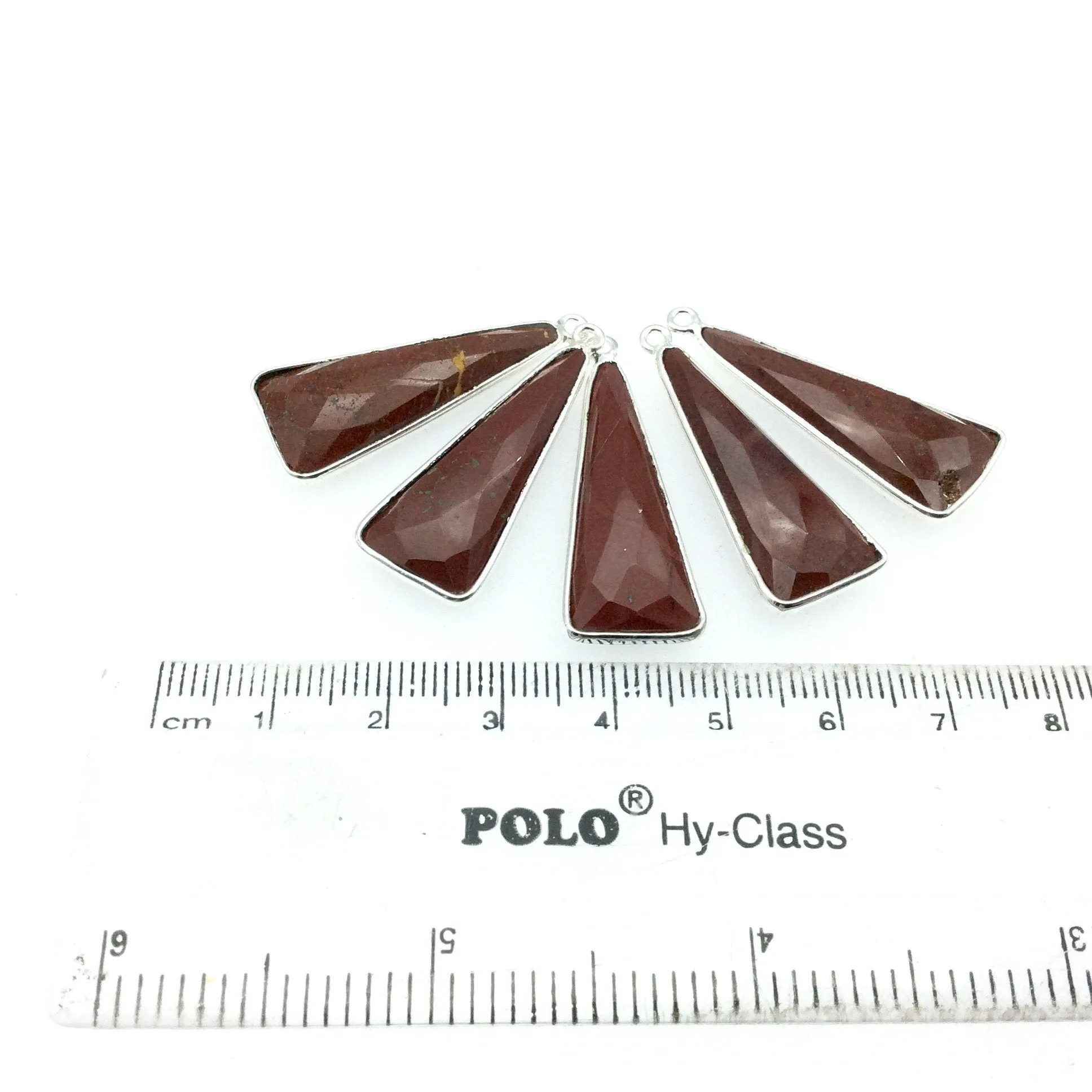 Faceted Red Jasper Triangle Bezel Pendant with Silver Finish - 12mm x 30mm - Natural Semi-precious Gemstone