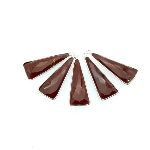 Faceted Red Jasper Triangle Bezel Pendant with Silver Finish - 12mm x 30mm - Natural Semi-precious Gemstone