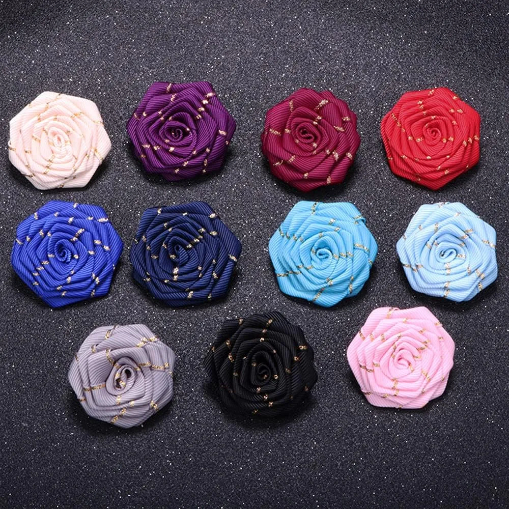Fashion Bridegroom Wedding Brooches Fabrics Handmade Rose Flower Brooch Lapel Pin Badge Tassel Chain Men's Suit Accessories