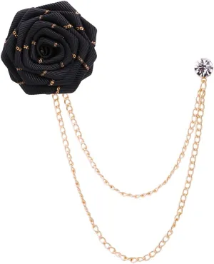Fashion Bridegroom Wedding Brooches Fabrics Handmade Rose Flower Brooch Lapel Pin Badge Tassel Chain Men's Suit Accessories