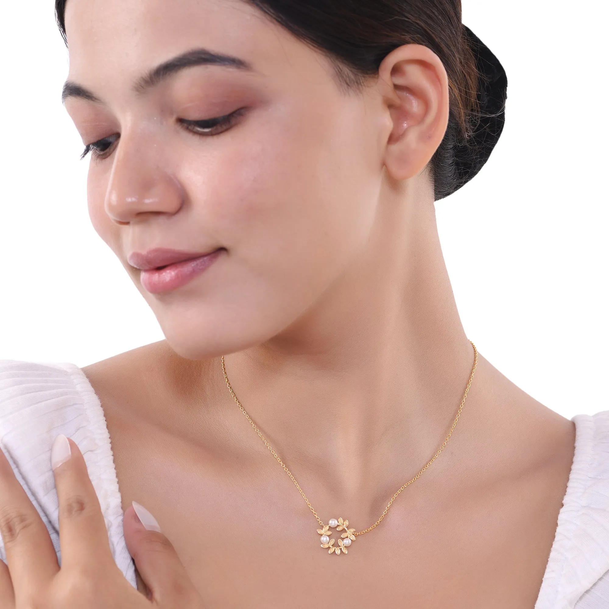Flower Pearl Silver Necklace - From Purl
