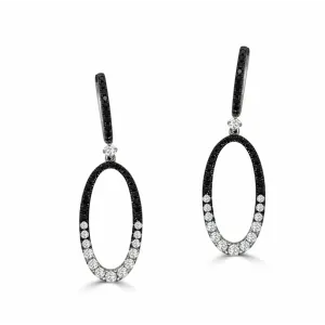 Frederic Sage 14K White Gold Black and White Diamond Oval Dangle Earrings
