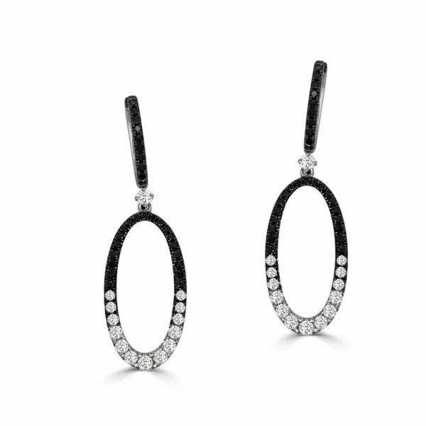 Frederic Sage 14K White Gold Black and White Diamond Oval Dangle Earrings