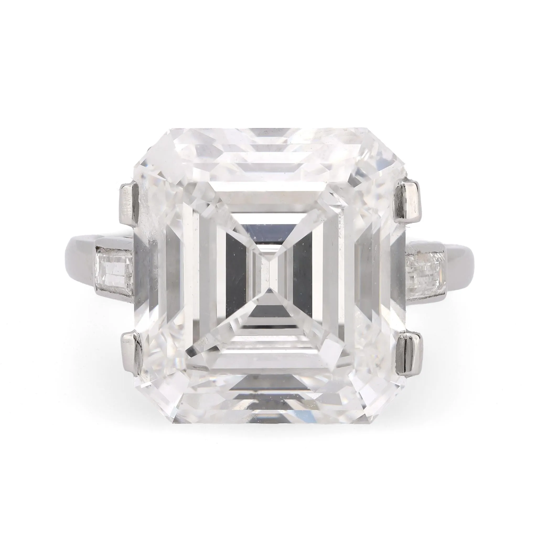 French GIA 10.7 Carat Asscher Cut Diamond Platinum Engagement Ring