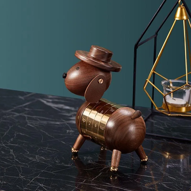 Gentleman Puppy Perpetual Calendar – Unique Wooden Desk Accessory