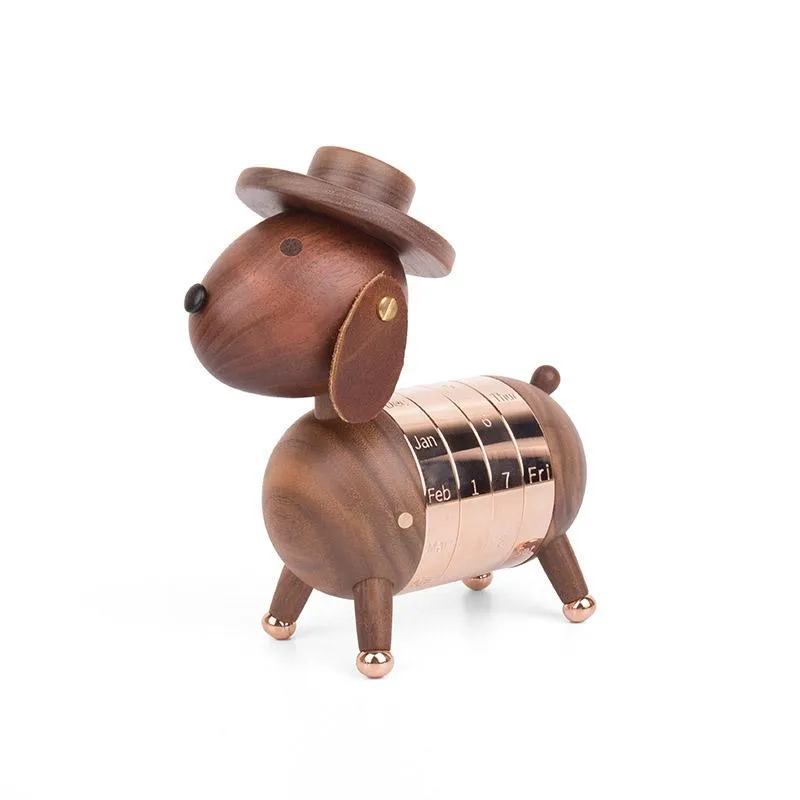 Gentleman Puppy Perpetual Calendar – Unique Wooden Desk Accessory