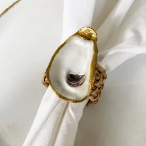 Gilded Oyster Shell Napkin Rings - Coastal Rattan Set of 4 Eco-Friendly Table Decor