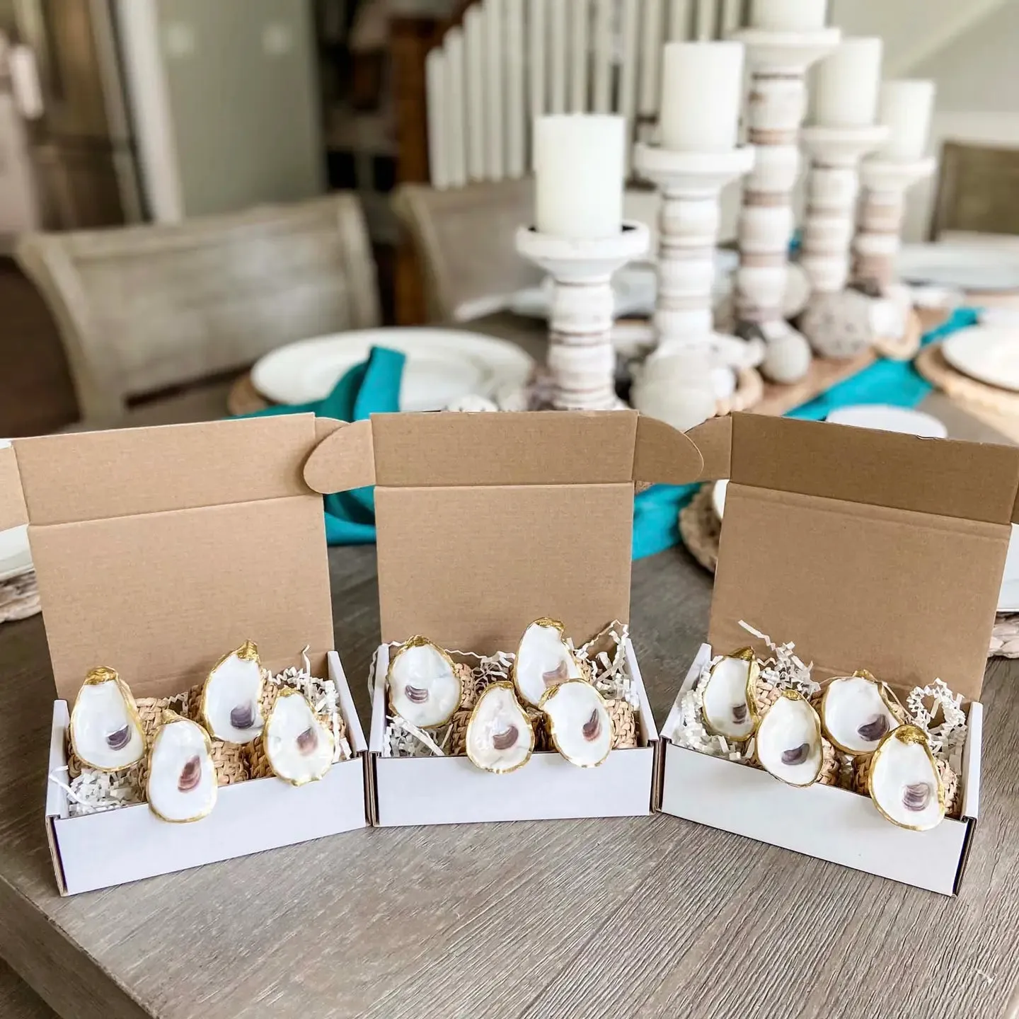 Gilded Oyster Shell Napkin Rings - Coastal Rattan Set of 4 Eco-Friendly Table Decor