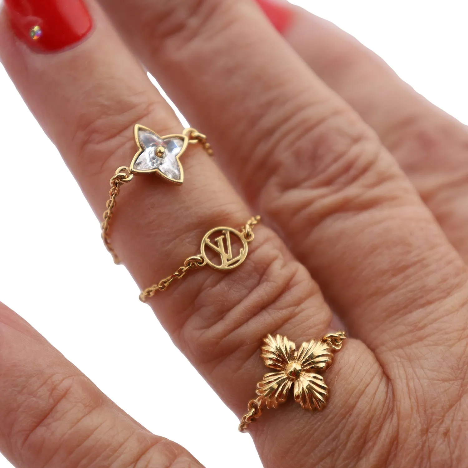 Gold Blooming Strass Gold Ring Set New