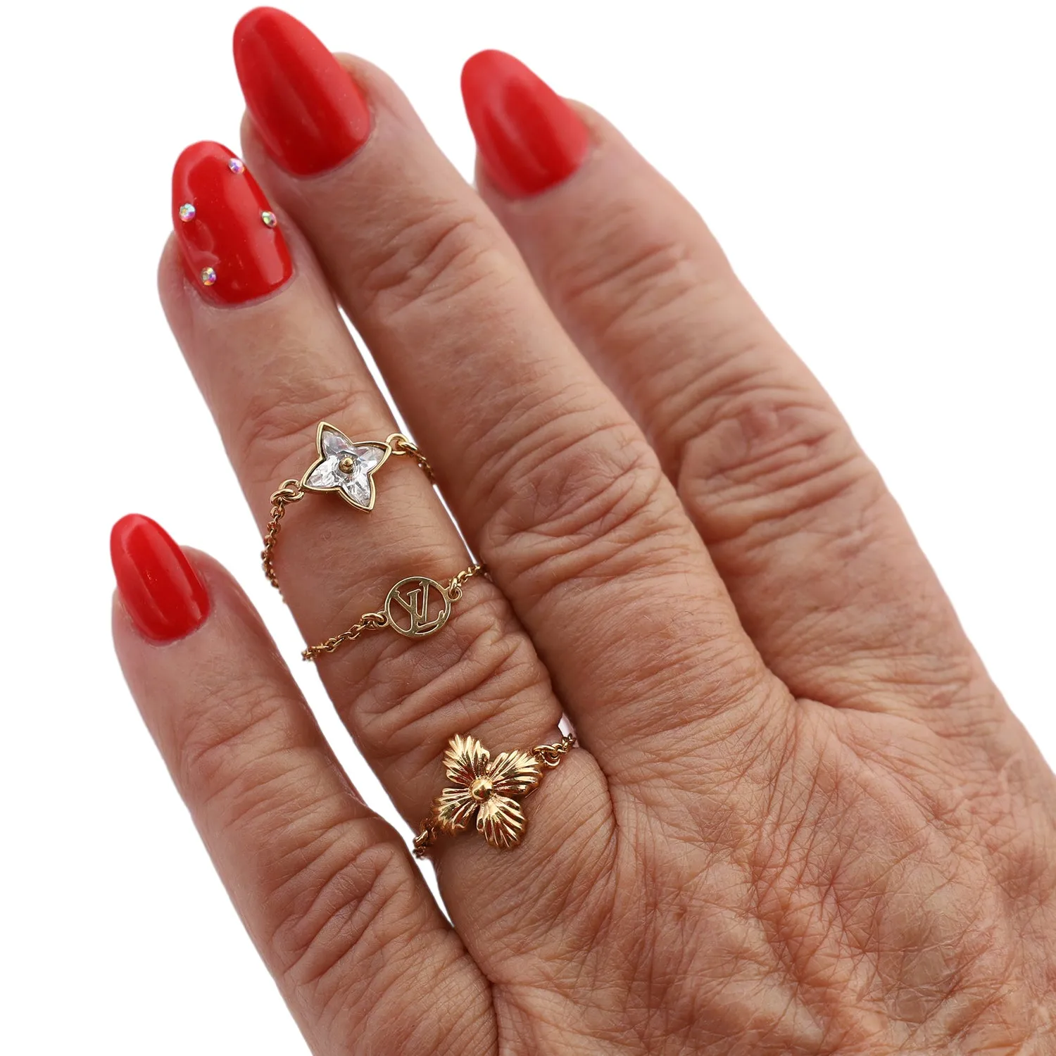 Gold Blooming Strass Gold Ring Set New