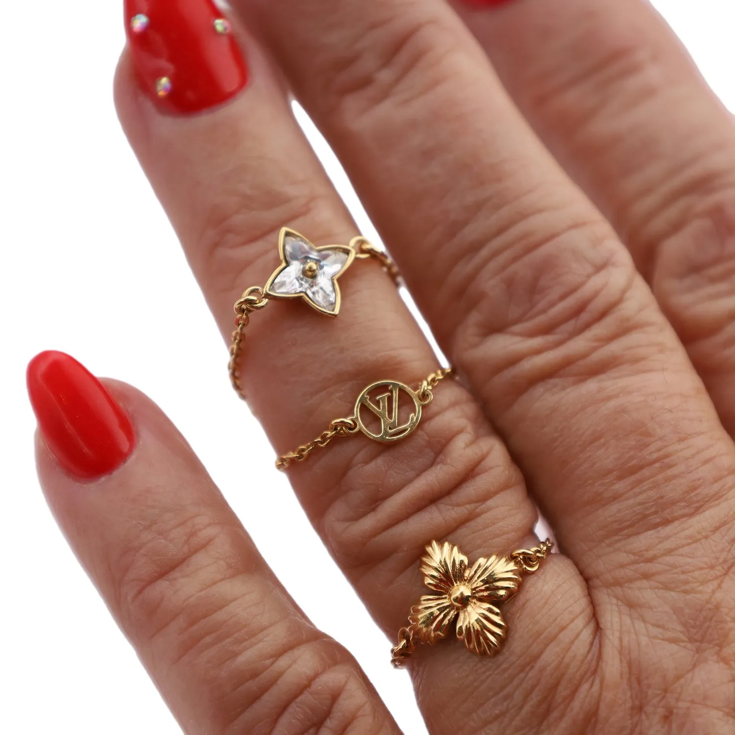 Gold Blooming Strass Gold Ring Set New