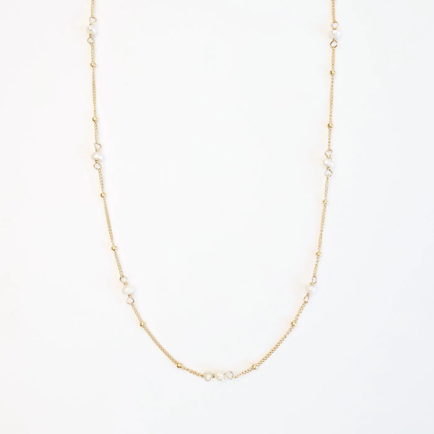 Gold Filled 9 White Pearl Station Necklace