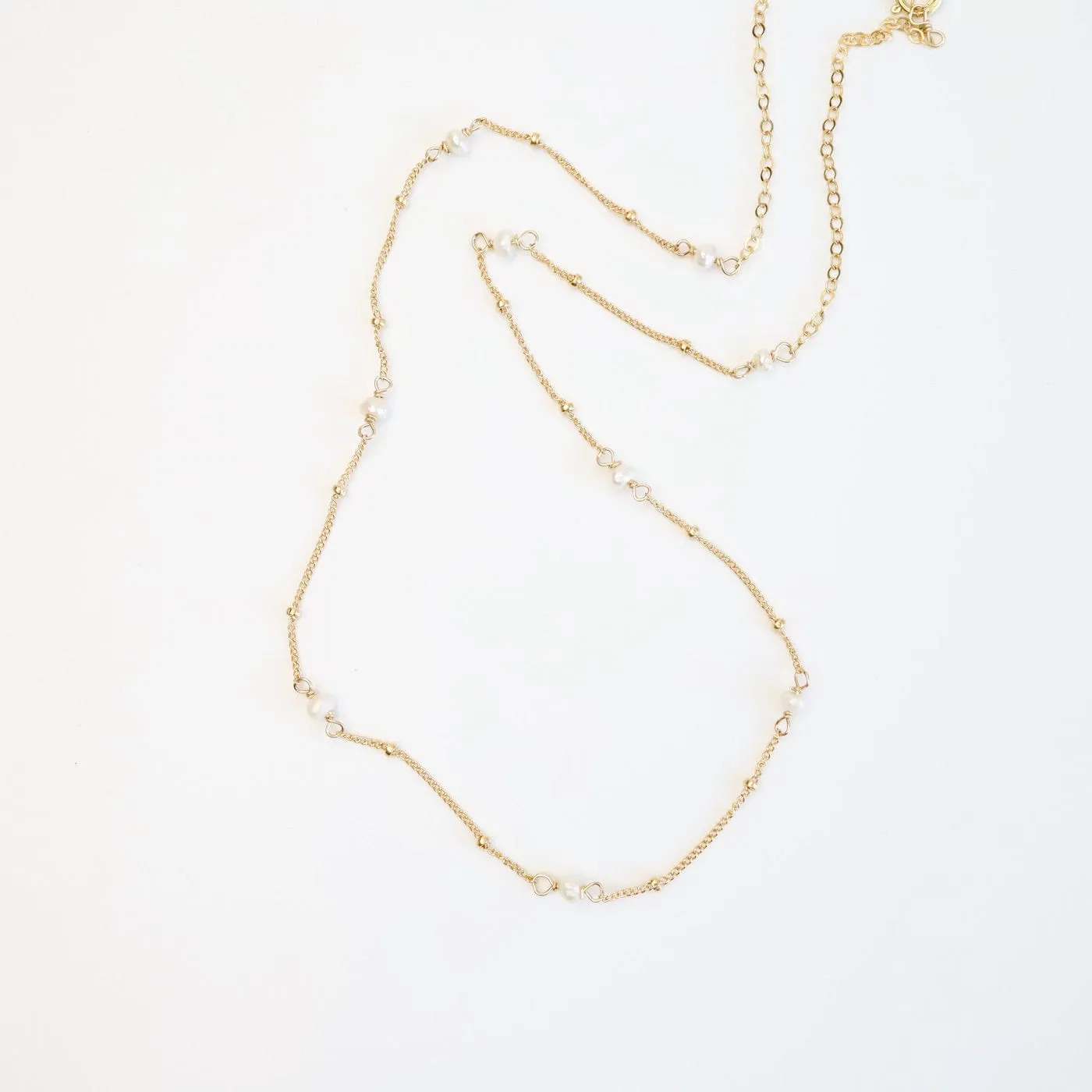 Gold Filled 9 White Pearl Station Necklace
