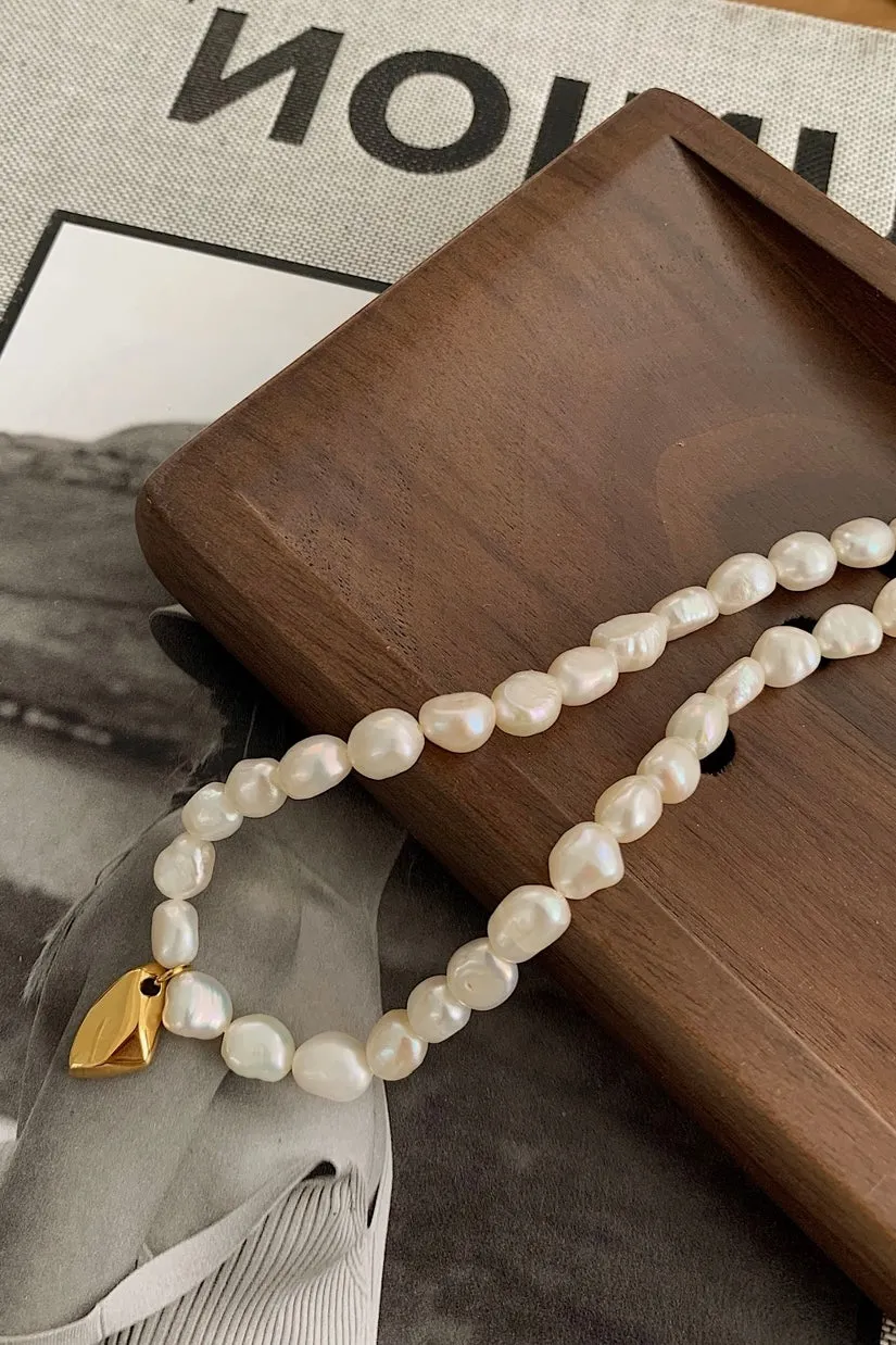 Gold Freshwater Pearl Irregular Charm Necklace