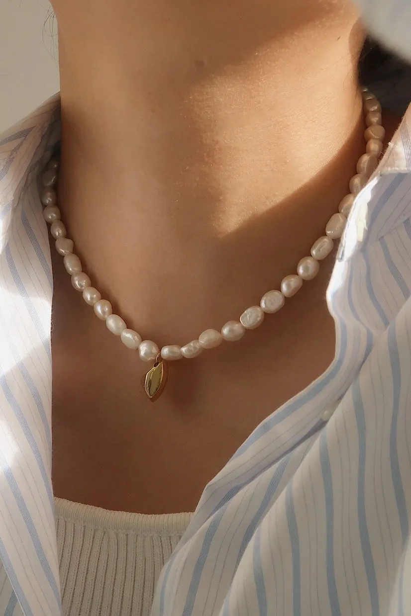Gold Freshwater Pearl Irregular Charm Necklace