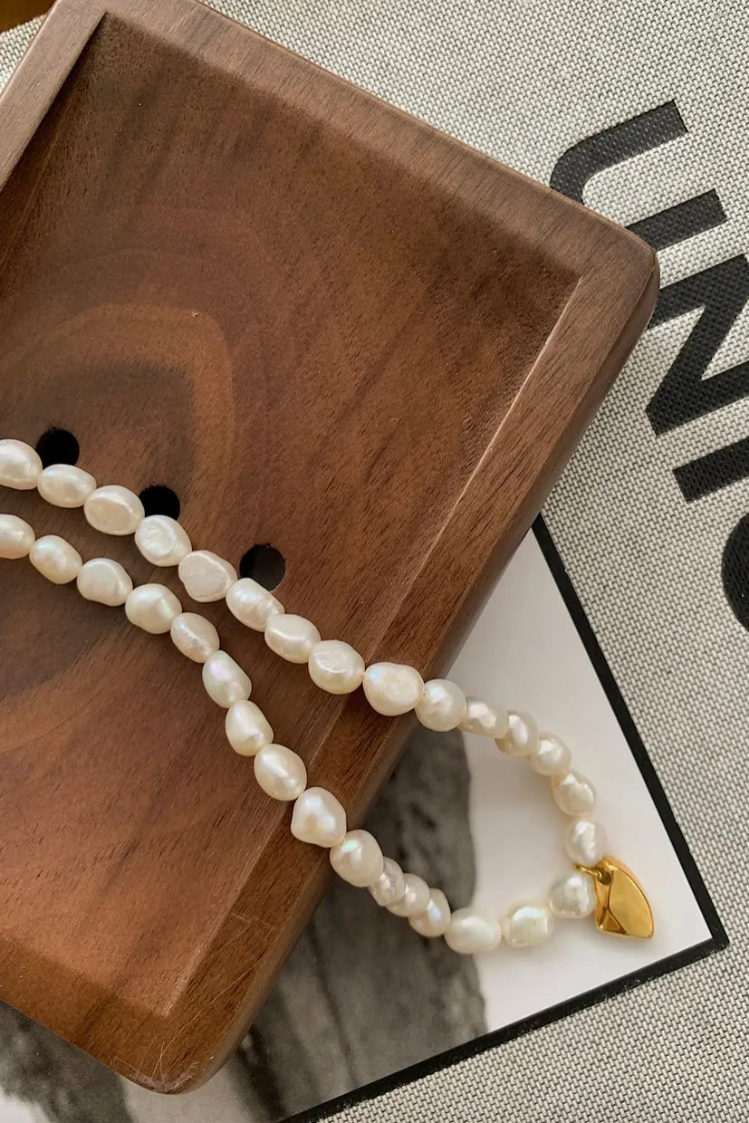 Gold Freshwater Pearl Irregular Charm Necklace