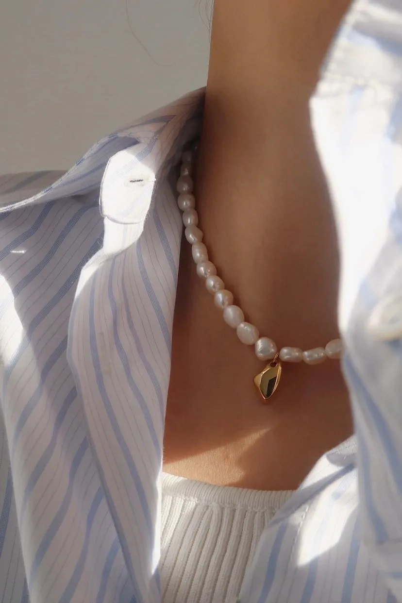 Gold Freshwater Pearl Irregular Charm Necklace