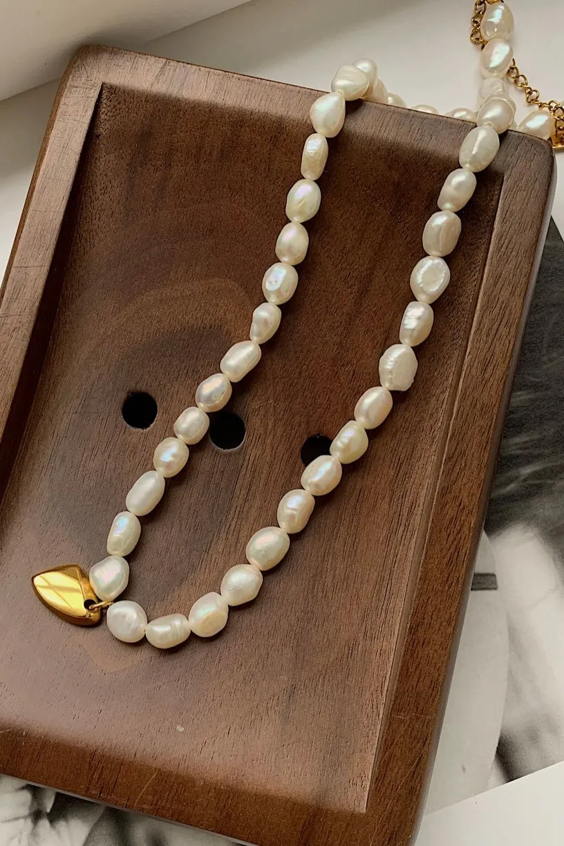 Gold Freshwater Pearl Irregular Charm Necklace