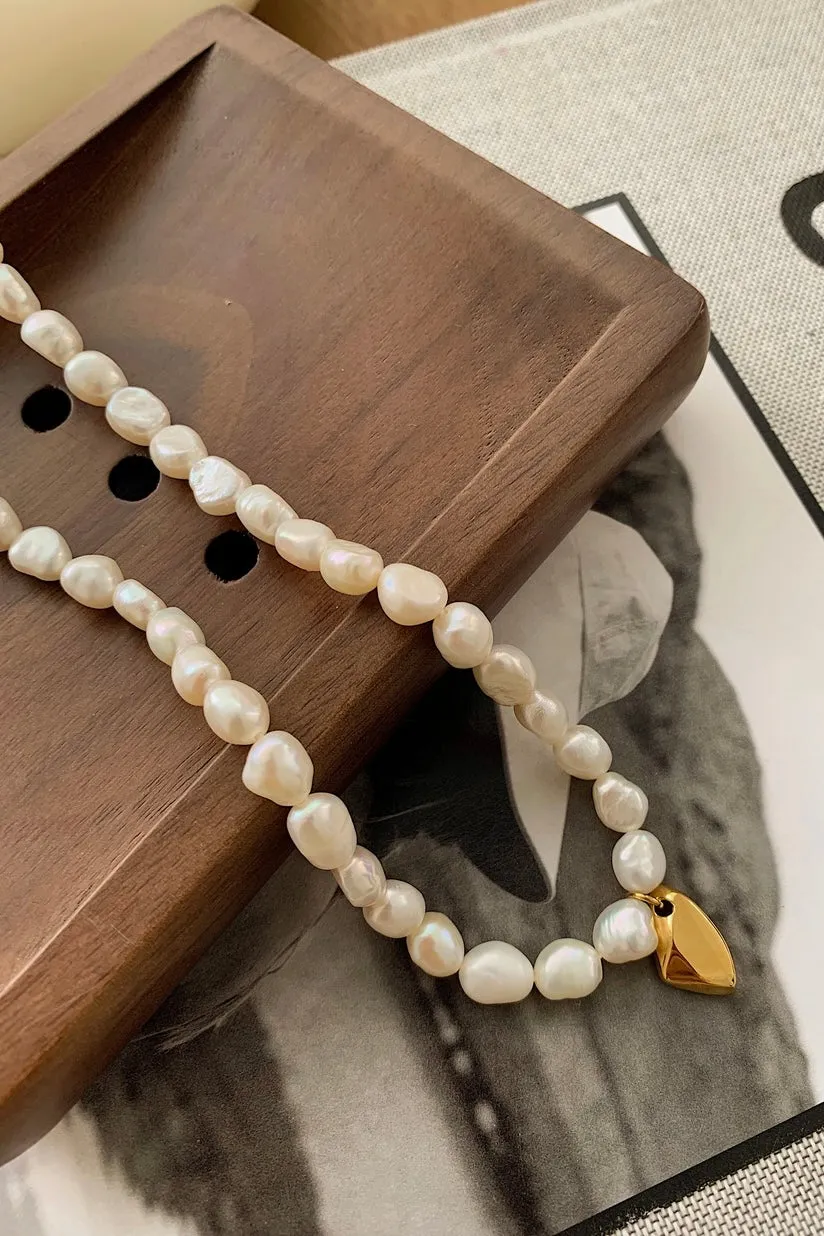 Gold Freshwater Pearl Irregular Charm Necklace