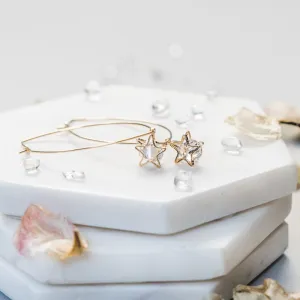 Gold Star Earrings ~ Dangle Hoop Sparkly Stars