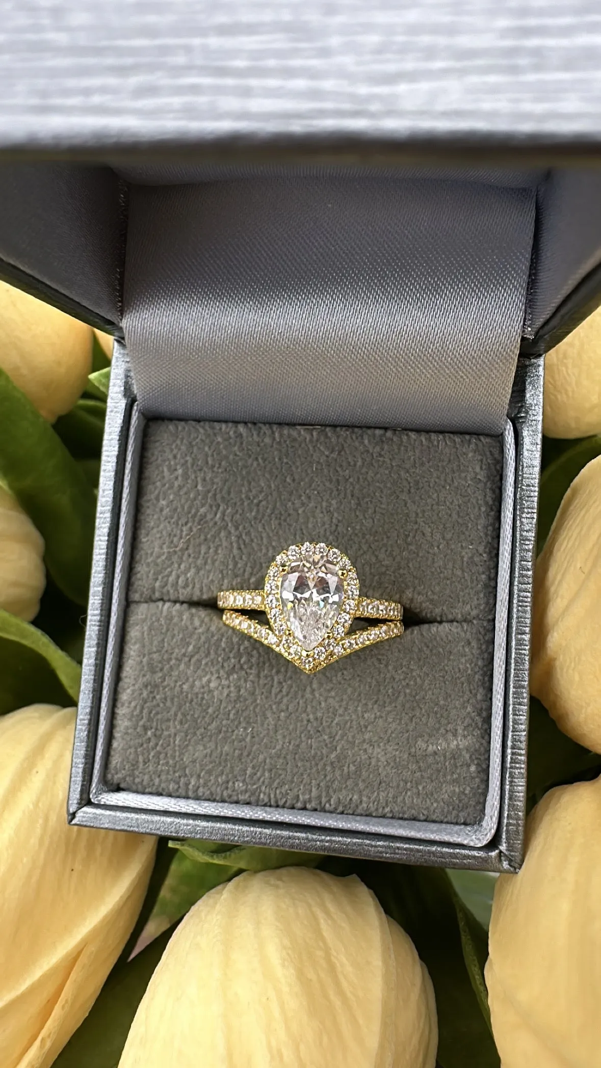 Gold - Sterling Silver Pear Ring Set