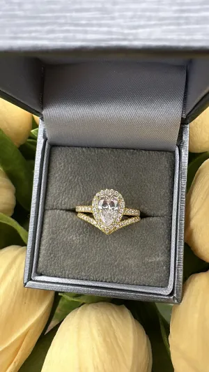 Gold - Sterling Silver Pear Ring Set