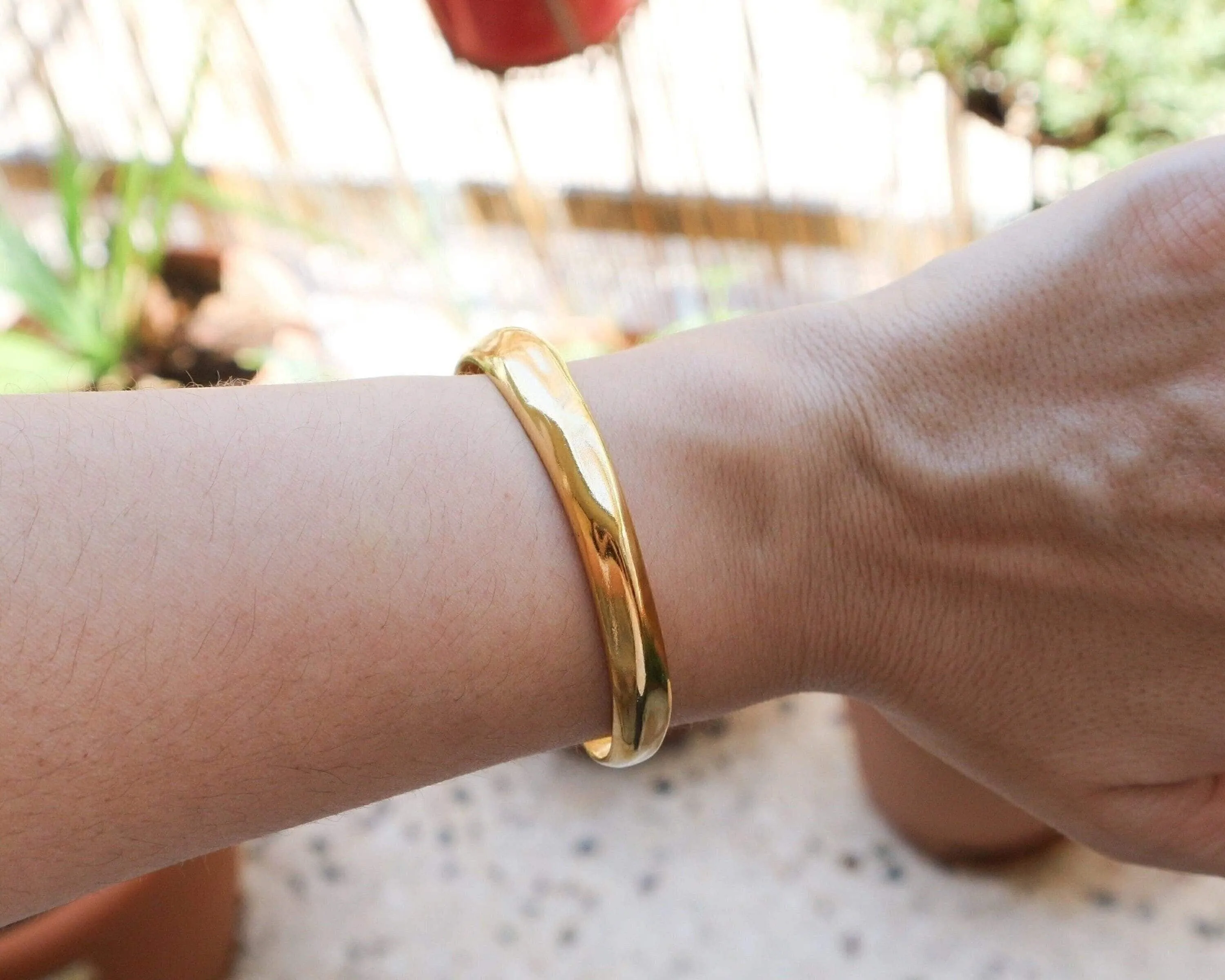 Gold Thick Hammered Cuff Bracelet