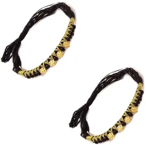 Gold traditional (With Black Beads and Black Thread) Nazaria/Bracelet For New Born (Design 3)