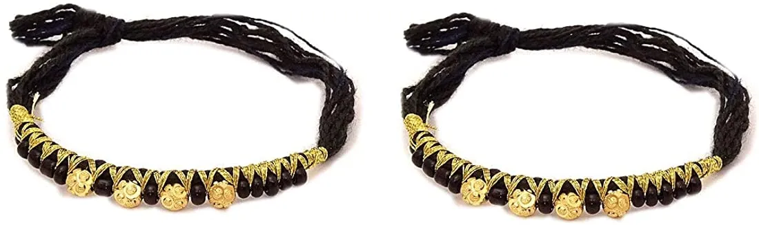 Gold traditional (With Black Beads and Black Thread) Nazaria/Bracelet For New Born (Design 3)