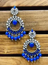 Graceful Oxidized Blue Color Beads Worked Earrings