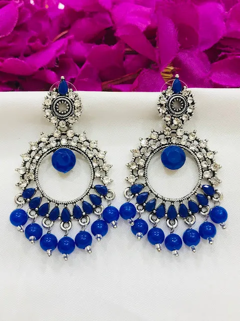 Graceful Oxidized Blue Color Beads Worked Earrings