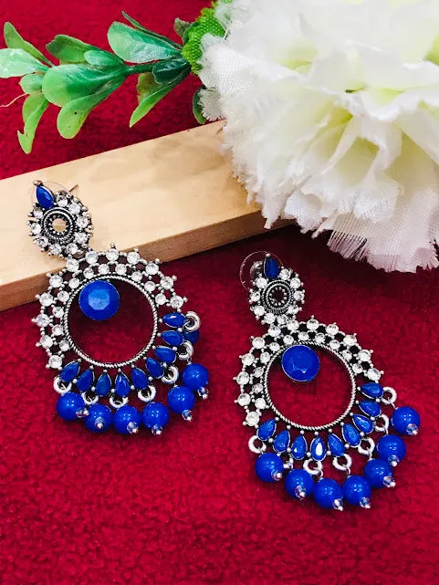 Graceful Oxidized Blue Color Beads Worked Earrings