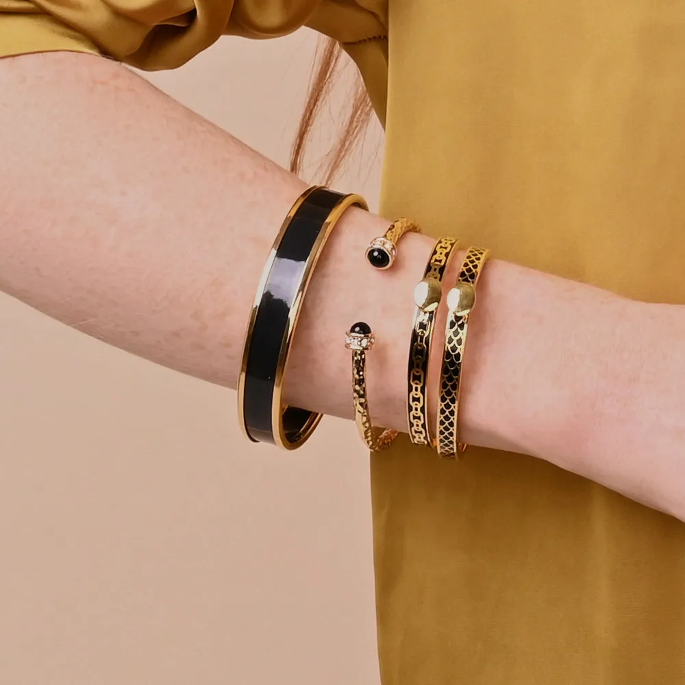 Hammered Torque Black & Gold Bangle