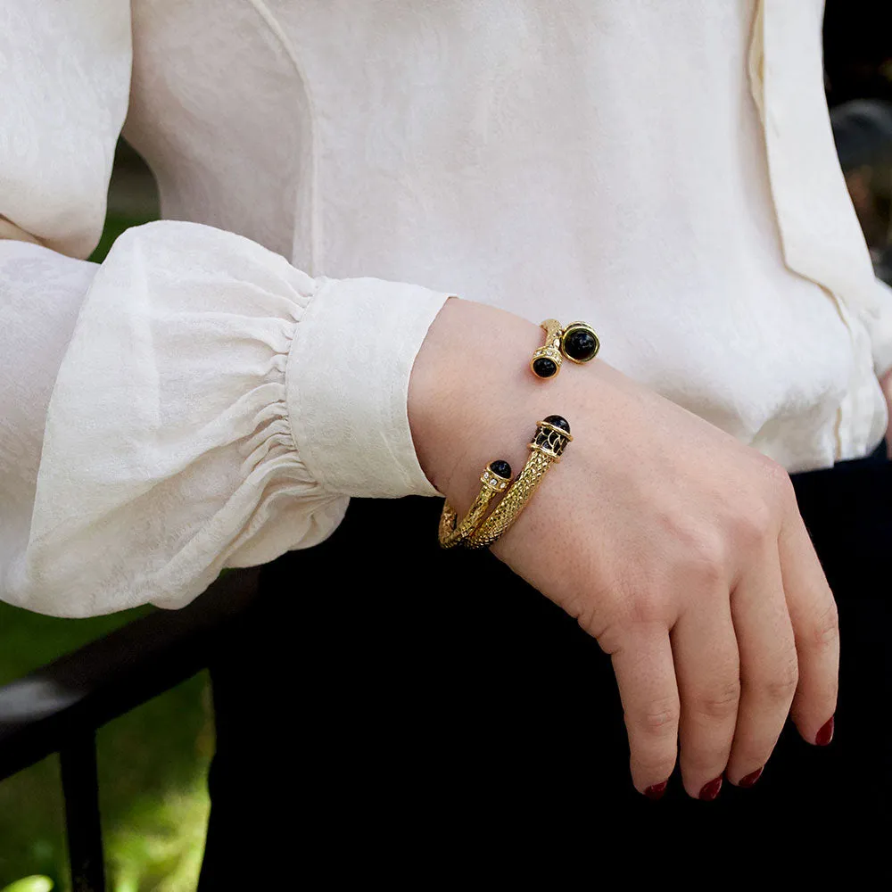 Hammered Torque Black & Gold Bangle