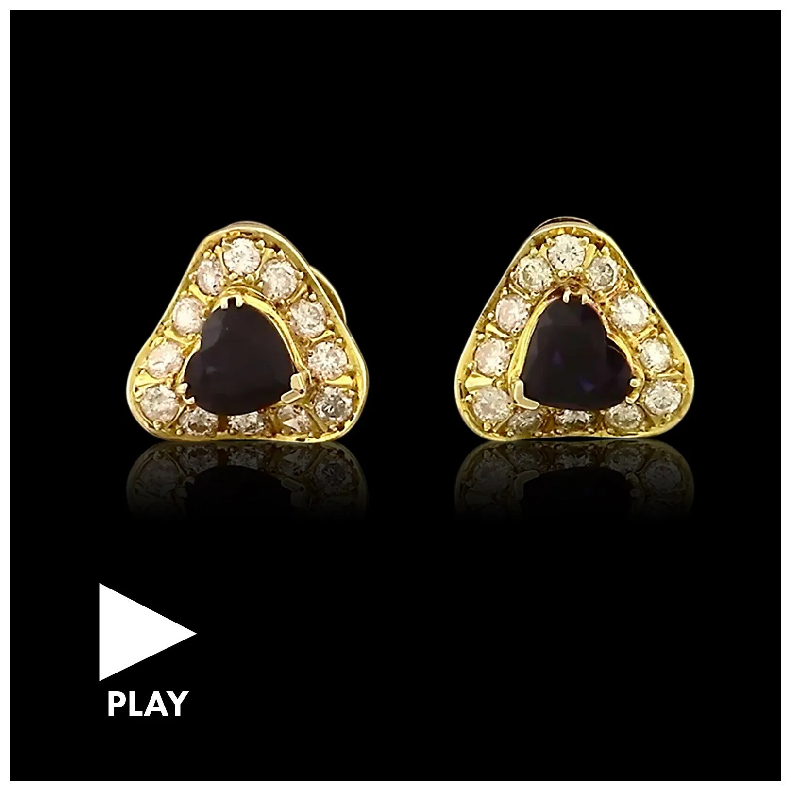 Heart Shape Sapphire & Diamond Gold Earrings