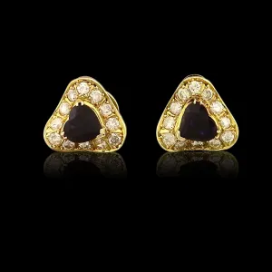 Heart Shape Sapphire & Diamond Gold Earrings
