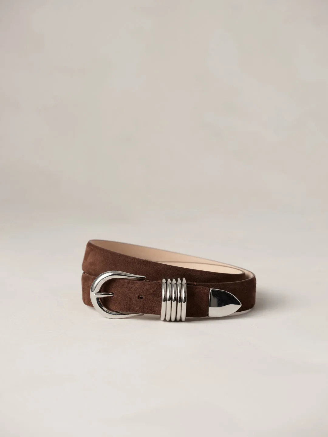 Hollyhock Suede Belt in Chocolate and Silver
