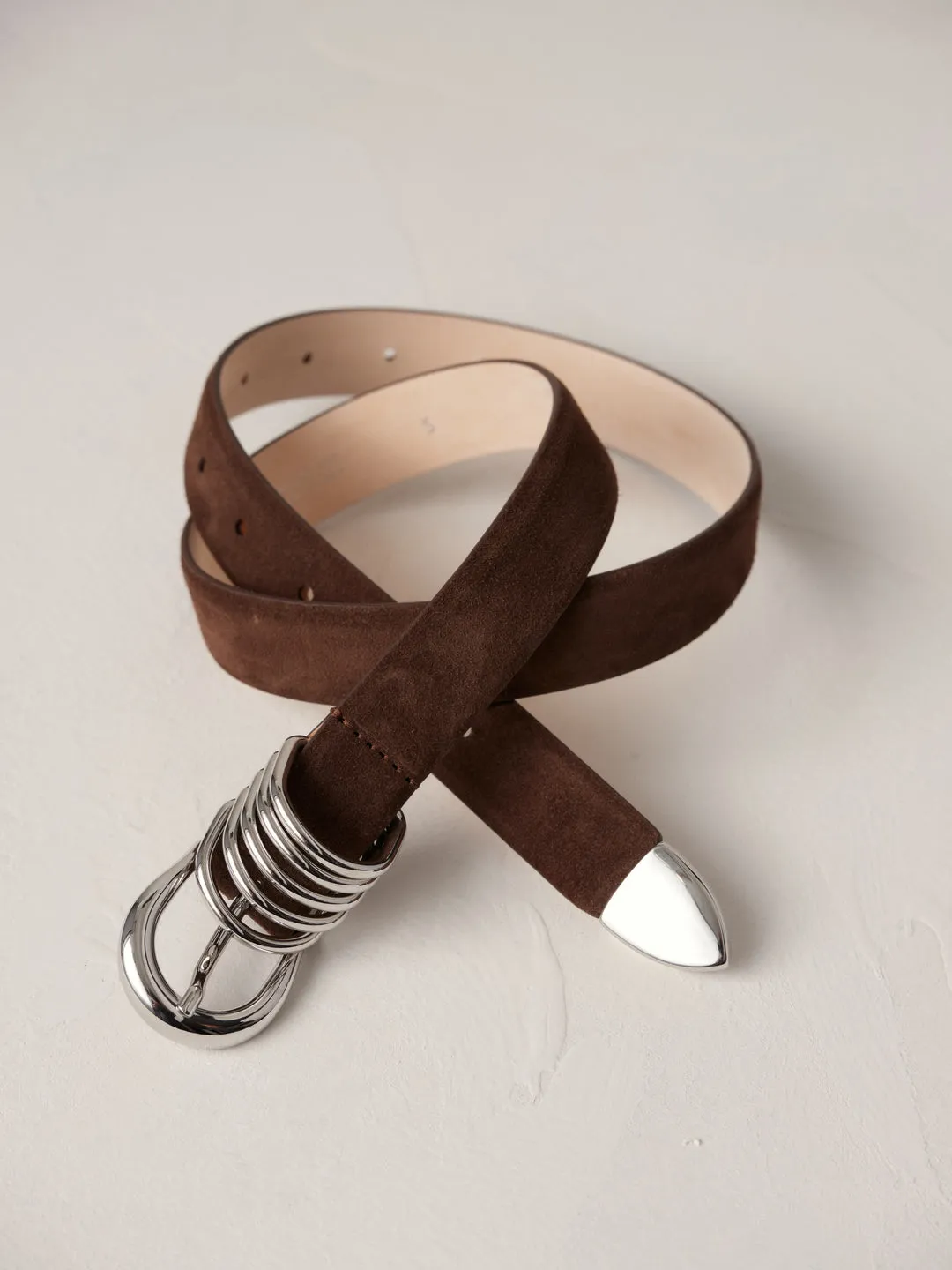 Hollyhock Suede Belt in Chocolate and Silver