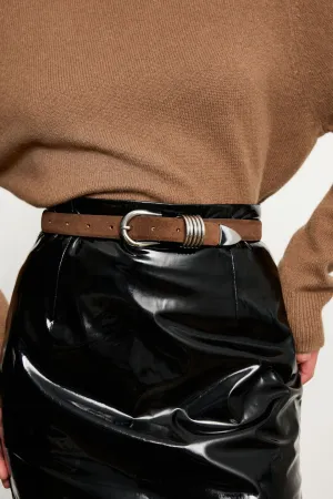 Hollyhock Suede Belt in Chocolate and Silver