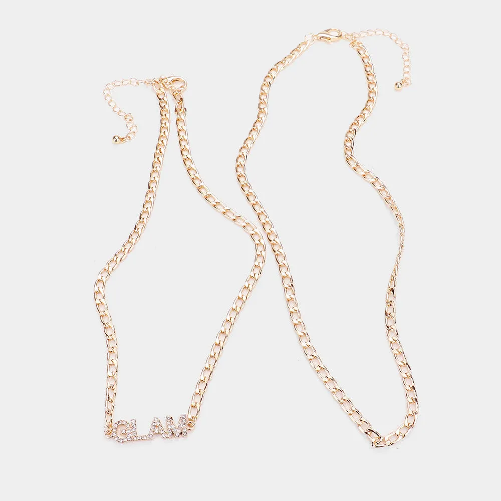 iLLASPARKZ 2PCS - GLAM Rhinestone Embellished Pendant Message Necklaces