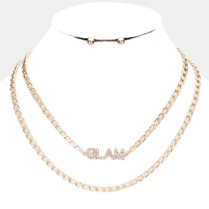 iLLASPARKZ 2PCS - GLAM Rhinestone Embellished Pendant Message Necklaces