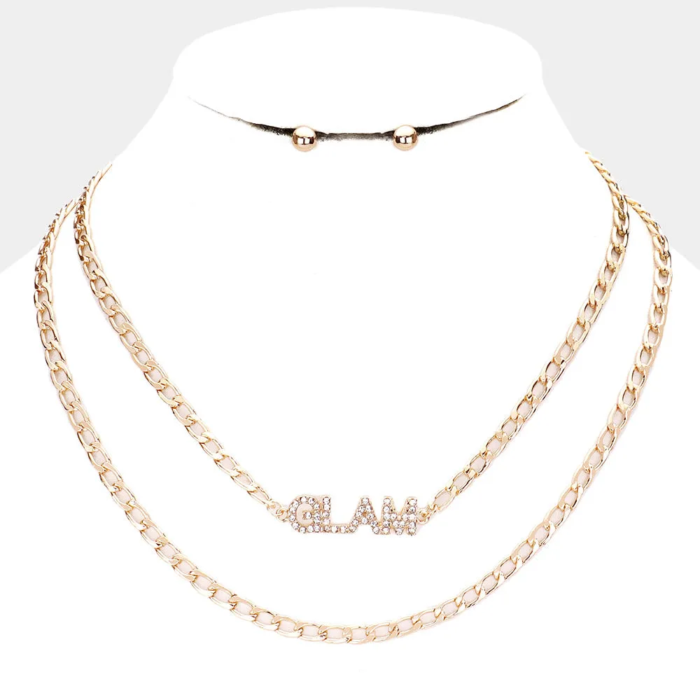 iLLASPARKZ 2PCS - GLAM Rhinestone Embellished Pendant Message Necklaces