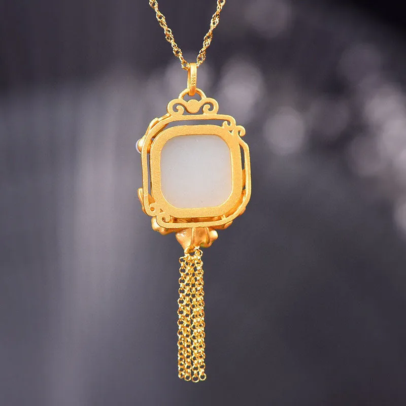 Independent design gilt gold inlaid peony flower natural Hetian jade square bracelet