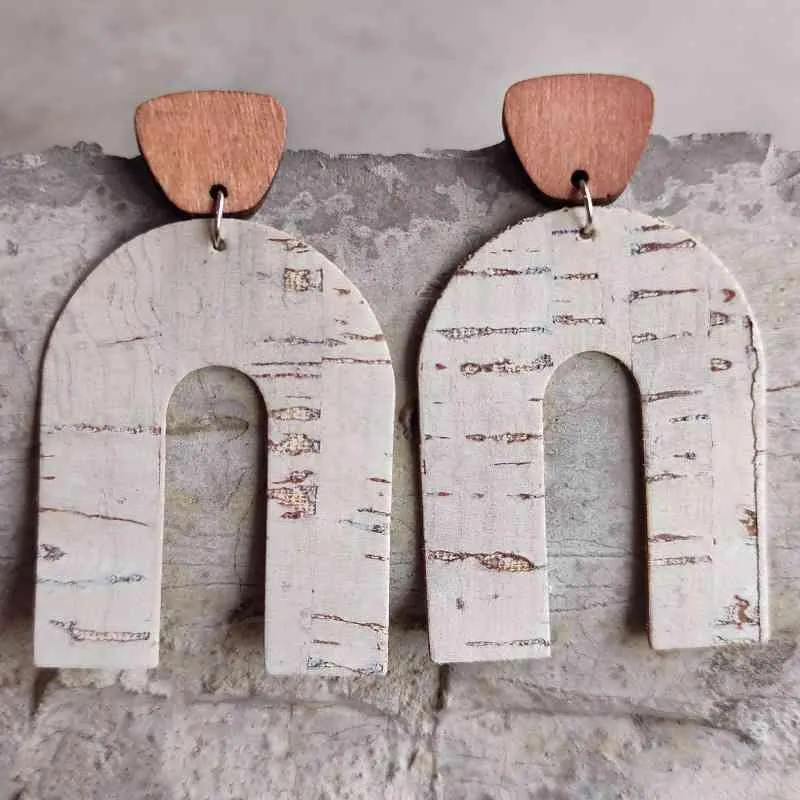 Inverted U-Shaped Wooden Drop Earrings