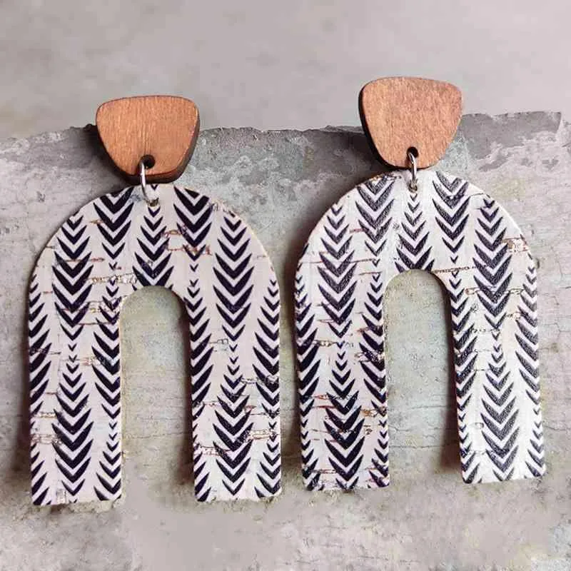Inverted U-Shaped Wooden Drop Earrings