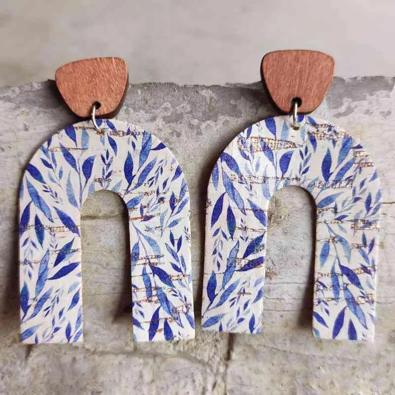 Inverted U-Shaped Wooden Drop Earrings